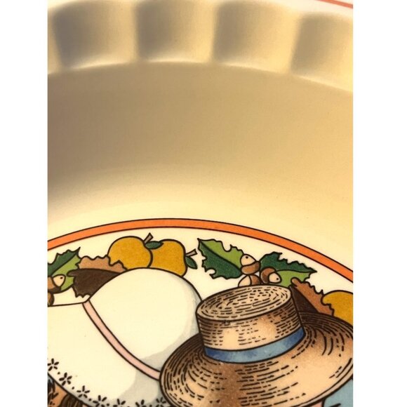 Vtg 1989 WATKINS Country Kids Pumpkin Pie Plate w/ Recipe 10.5" diameter x 2" h - Picture 6 of 11